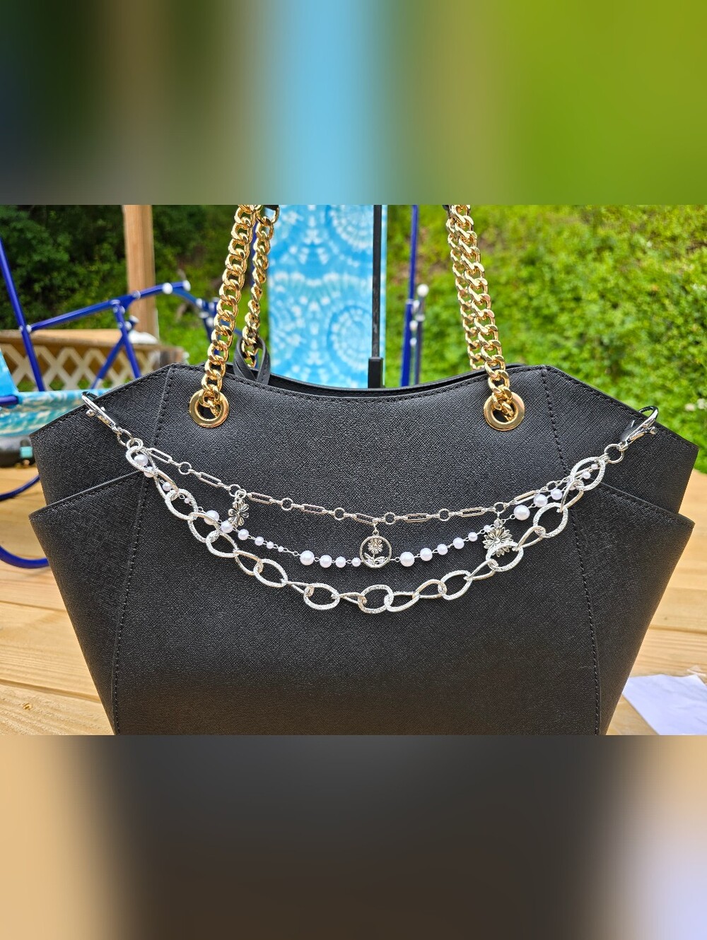 Silver Flowers Bag Belt Charm Chain